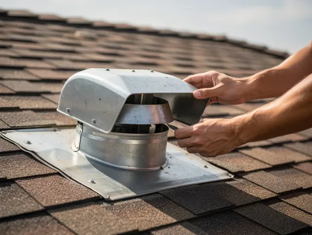 Wellington Dryer Vent Cleaning certified technician safely cleaning a roof-mounted dryer vent in Wellington