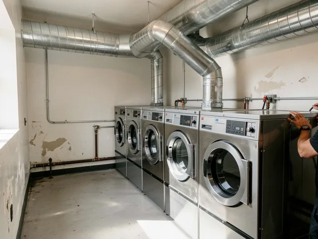 Wellington Dryer Vent Cleaning team performing large-scale commercial dryer vent cleaning in Wellington