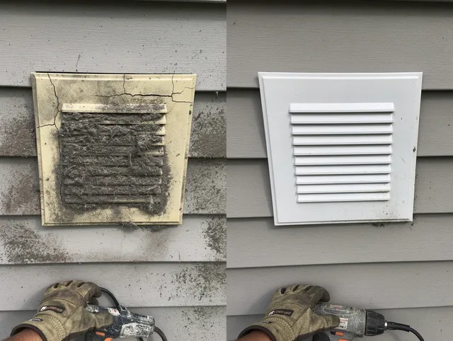 Wellington Dryer Vent Cleaning technician installing high-quality dryer vent cover at a residential property in Wellington