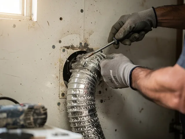 Wellington Dryer Vent Cleaning technician performing precise dryer vent hose installation in Wellington